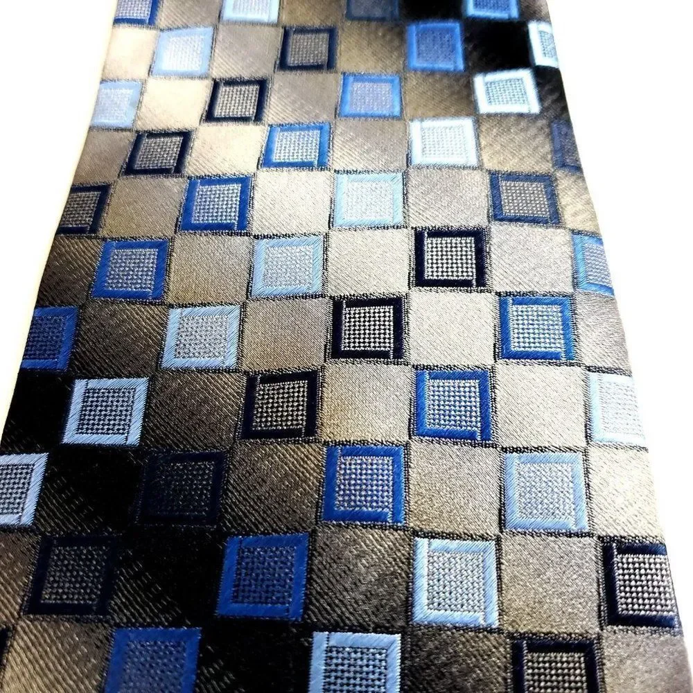 Pierre Cardin Beige Blue Woven Geometric Wide‎ Silk Tie